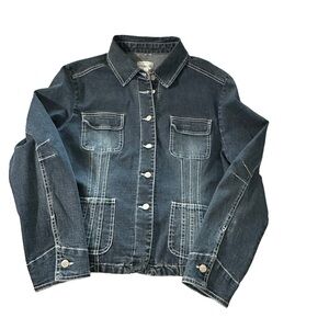 Live A Little women's jean jacket size large, pit to pit 21", length 22"